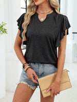 Ruffle Sleeve Notched T-Shirt