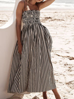 Smocked Striped Square Neck Cami Dress - Ladyez