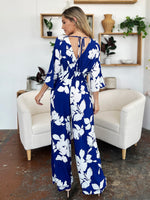 Double Take Full Size Printed Tie Back Wide Leg Jumpsuit - Ladyez