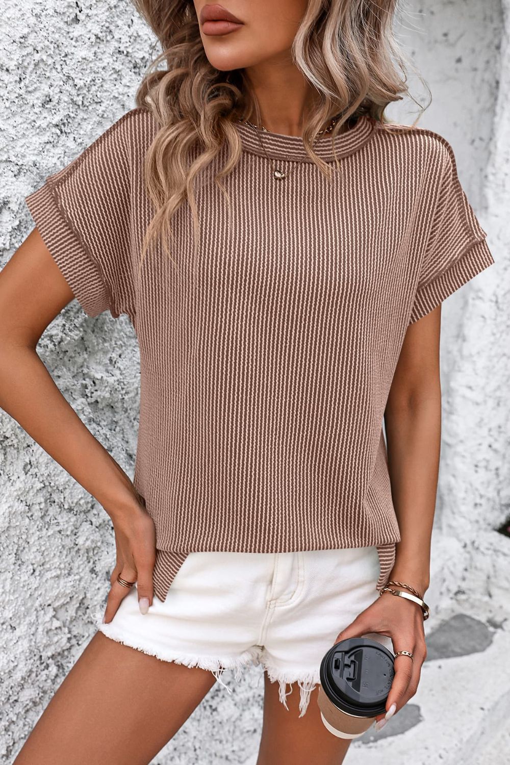 Mandy Striped Round Neck Short Sleeve T-Shirt - Ladyez