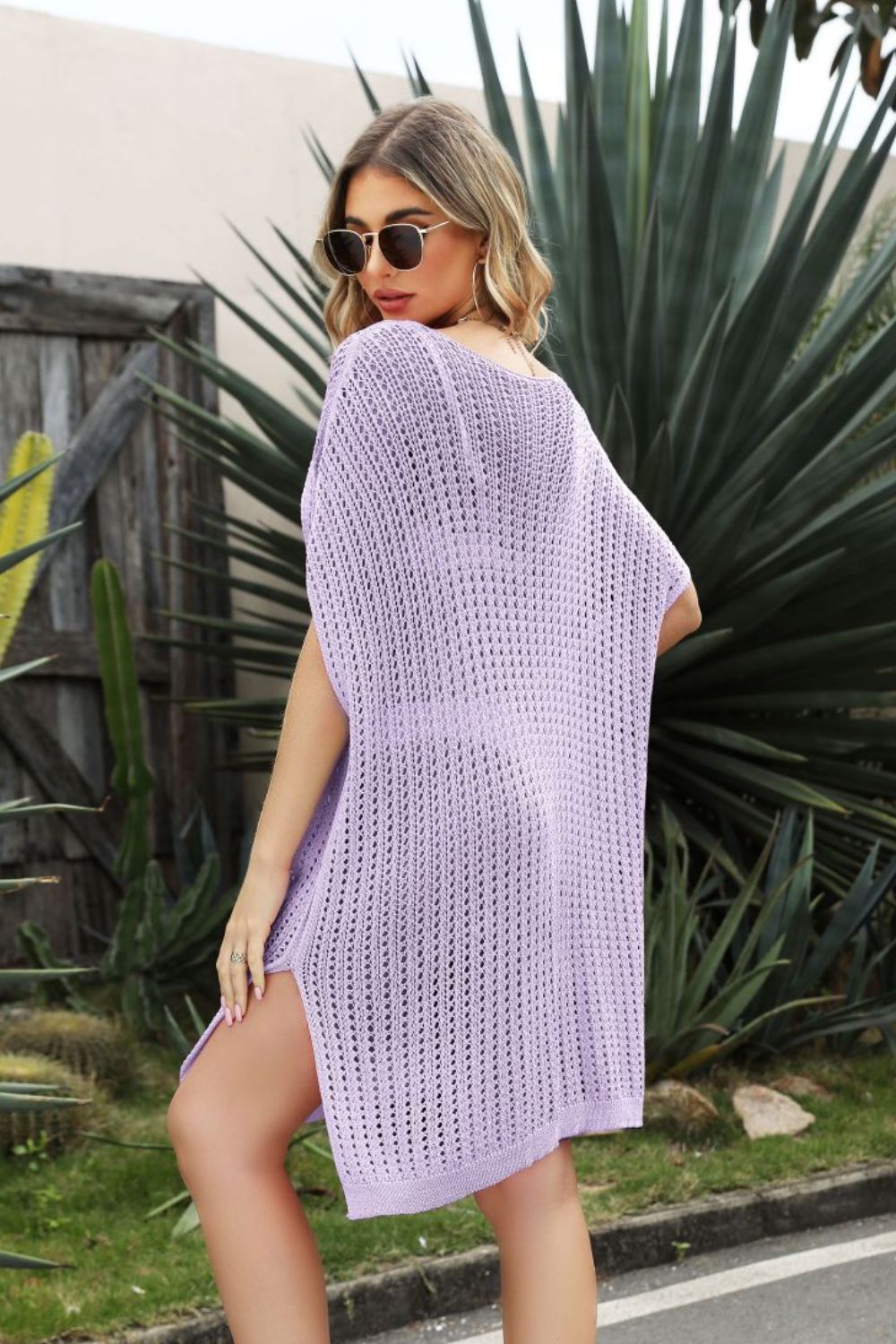 Openwork Side Slit Cover-Up Dress - Ladyez