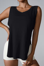 Slit Round Neck Active Tank - Ladyez