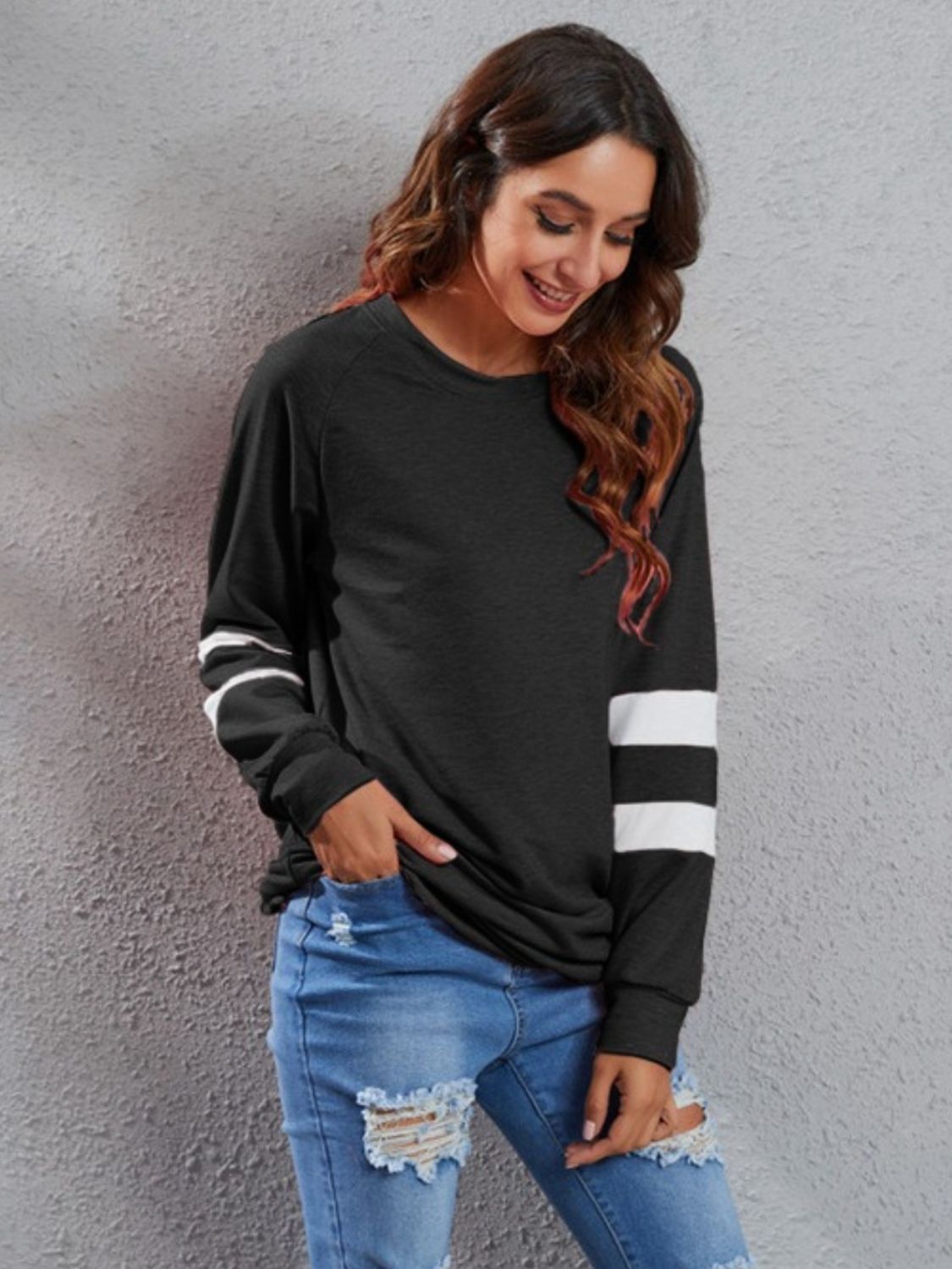 Full Size Striped Round Neck Long Sleeve T-Shirt - Ladyez