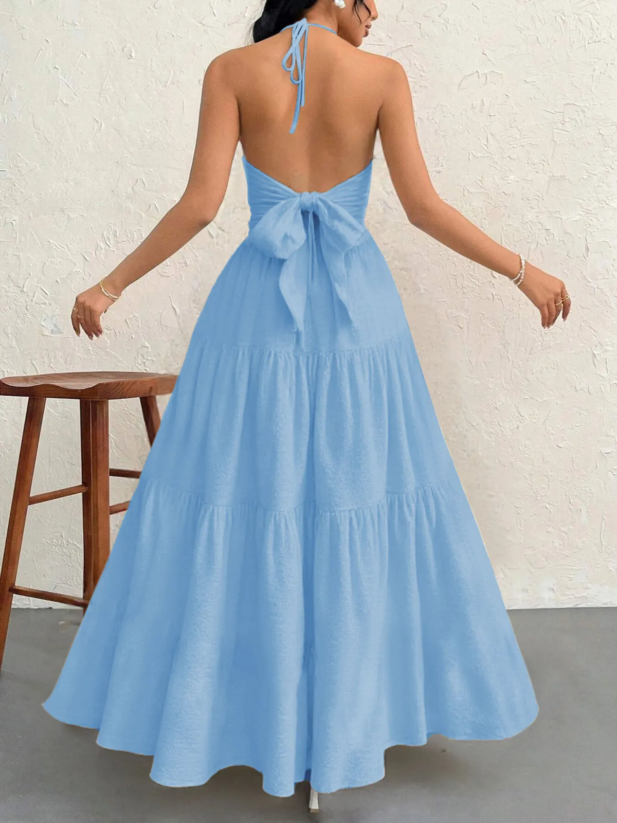 Halter Neck Tiered Maxi Dress - Ladyez