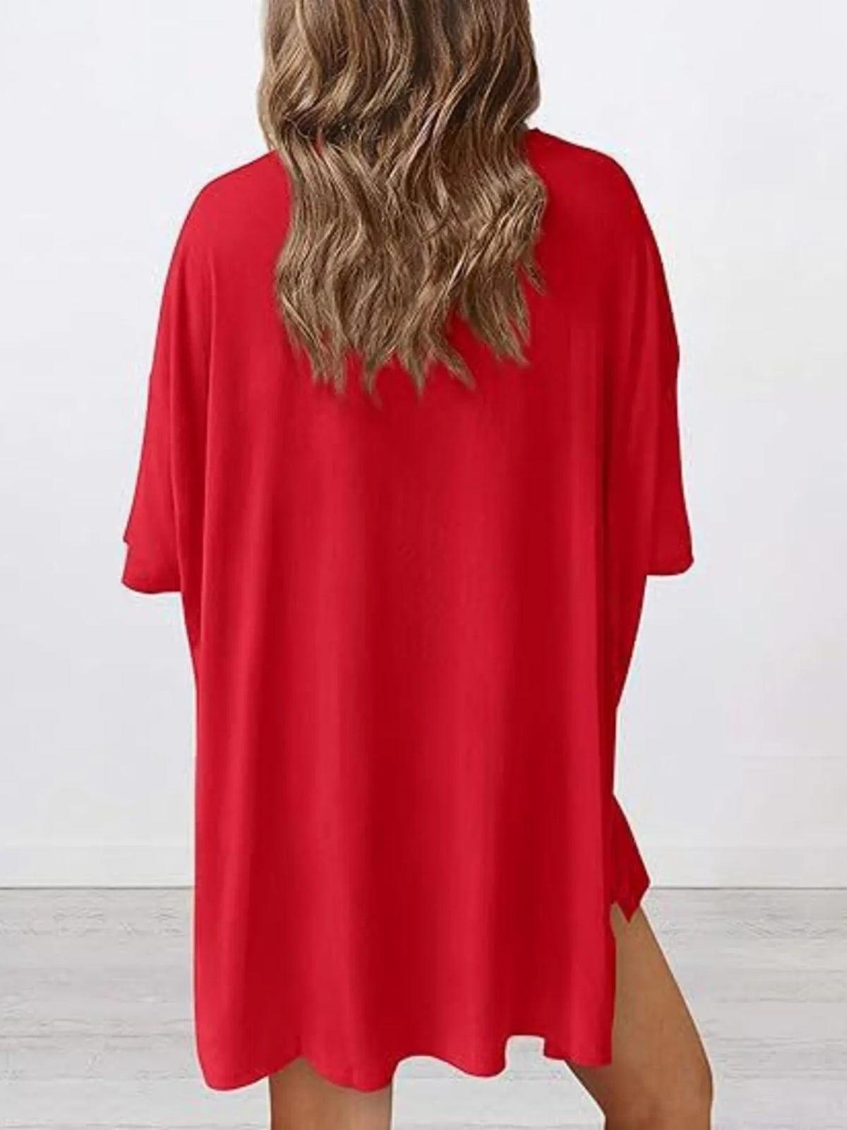 Full Size Oversized Slit Round Neck Top and Shorts Lounge Set Plus Size - Ladyez