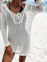 Openwork Tie Neck Cover-Up - Ladyez