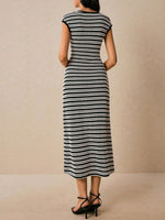 Striped Cap Sleeve Bodycon Midi Dress