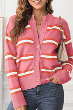 Striped Button Down Long Sleeve Cardigan