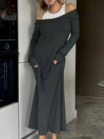 Contrast Long Sleeve Maxi Dress - Ladyez