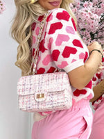Heart Print Short Sleeve Sweater