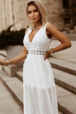 Slit Lace Detail V-Neck Dress - Ladyez