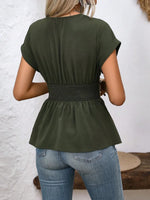 Surplice Short Sleeve Blouse - Ladyez