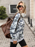 Camouflage Print Mock Neck Sweatshirt