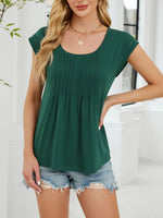 Pleated Front Scoop Neck T-Shirt