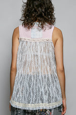 POL Floral V-Neck Sheer Tank with Lace Trim