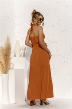 Halter Neck Tie Waist Tiered Maxi Dress - Ladyez