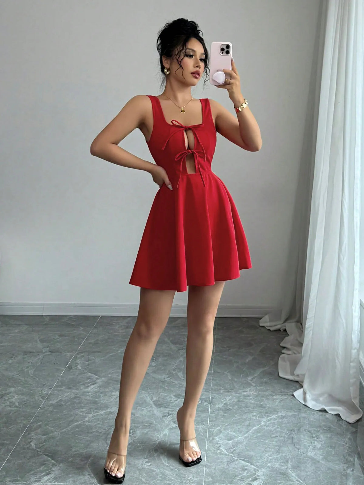 Tie Front Wide Strap Dress - Ladyez