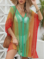 Rainbow Gradient Crochet Beach Cover Up - Ladyez