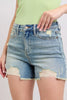 Judy Blue Full Size High Rise Washed Fly Stitch Detail and Destroy Denim Shorts Plus Size