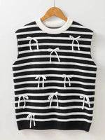 Bow Striped Round Neck Sweater Vest