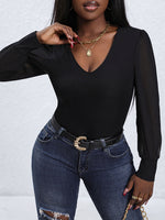 Perfee V-Neck Long Sleeve Bodysuit - Ladyez