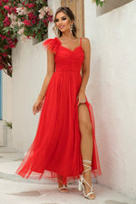 Asymmetrical Ruched Slit Dress - Ladyez