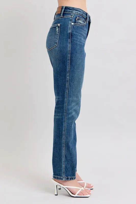 Judy Blue Full Size High Waisted Rigid Magic Non-destroy Straight Leg Jeans Plus Size - Ladyez