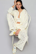 POL Exposed Seam Button Down Hooded Jacket with Lace Detail