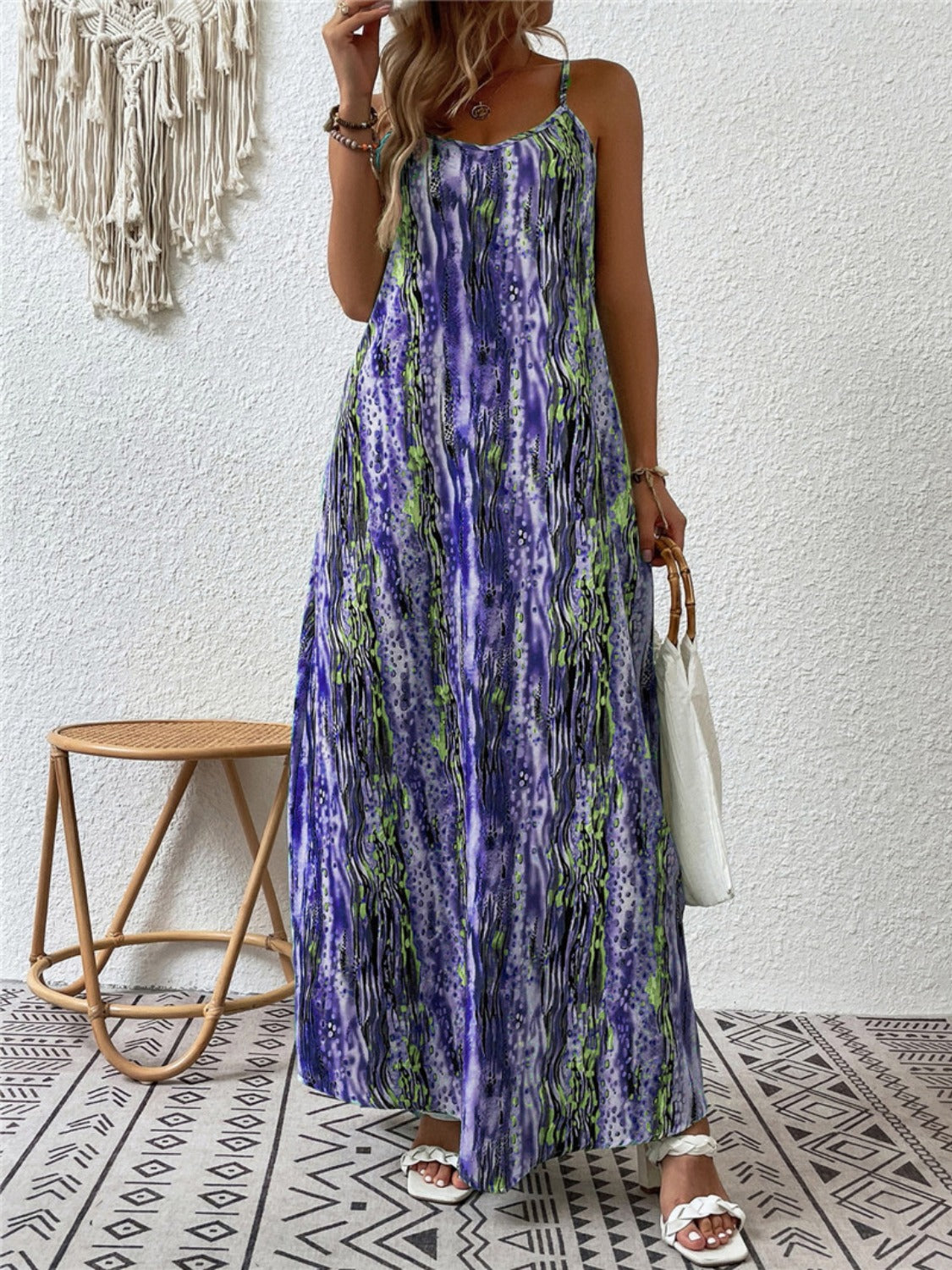 Full Size Printed Scoop Neck Maxi Cami Dress - Ladyez