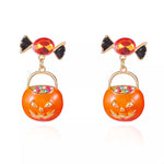 Halloween Rhinestone Pumpkin Dangle Earrings