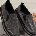 Rhinestone Round Toe Platform Loafers