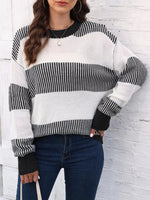 Full Size Color Block Dropped Shoulder Sweater Plus Size