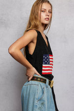 POL V-Neck Ribbed Tank with American Flag Patch and Star Back Patch