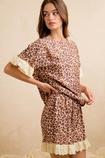 BiBi Leopard and Eyelet Lace Ruffled Top and Shorts Set