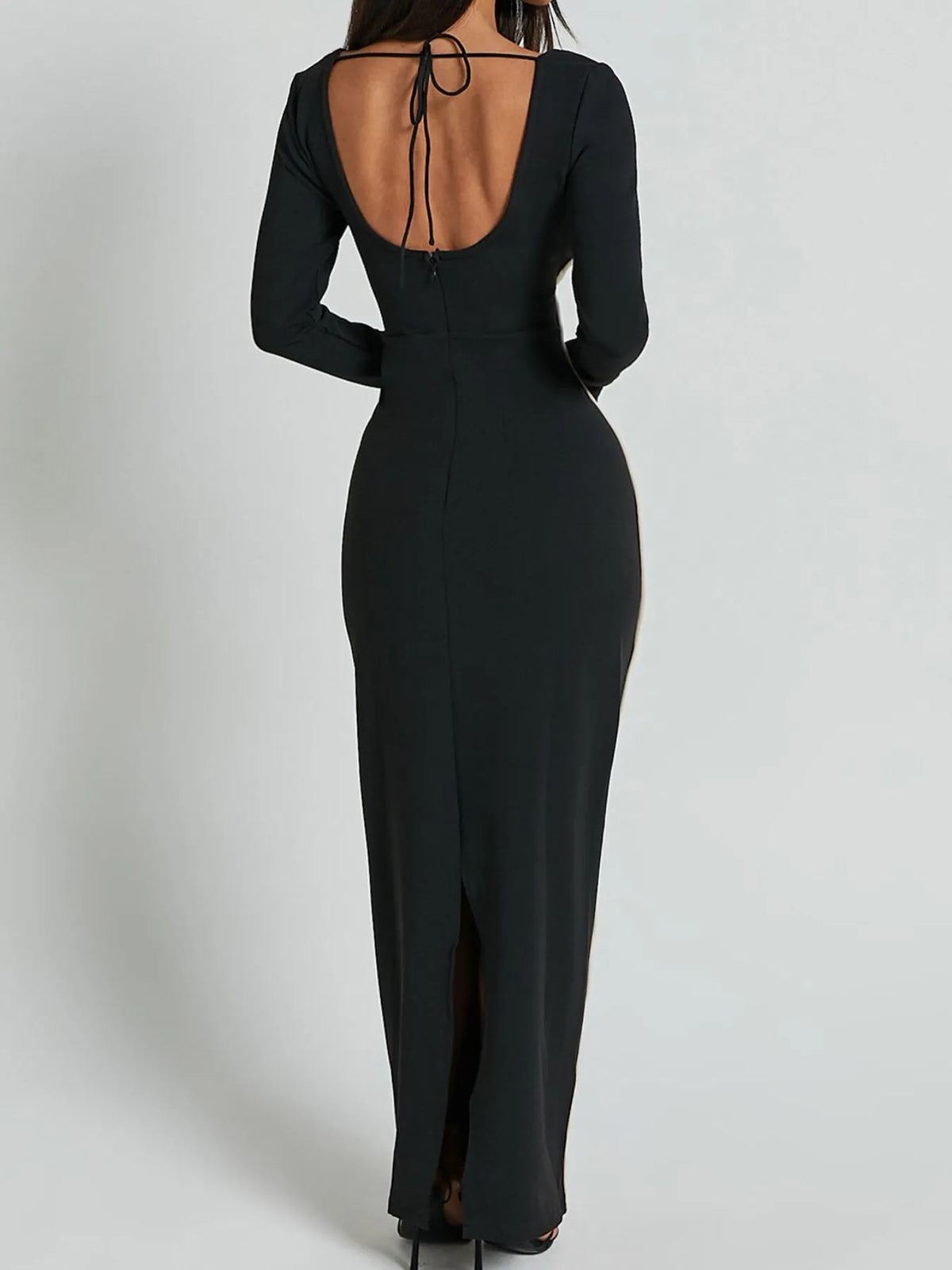 Contrast Trim Long Sleeve Bodycon Maxi Dress - Ladyez