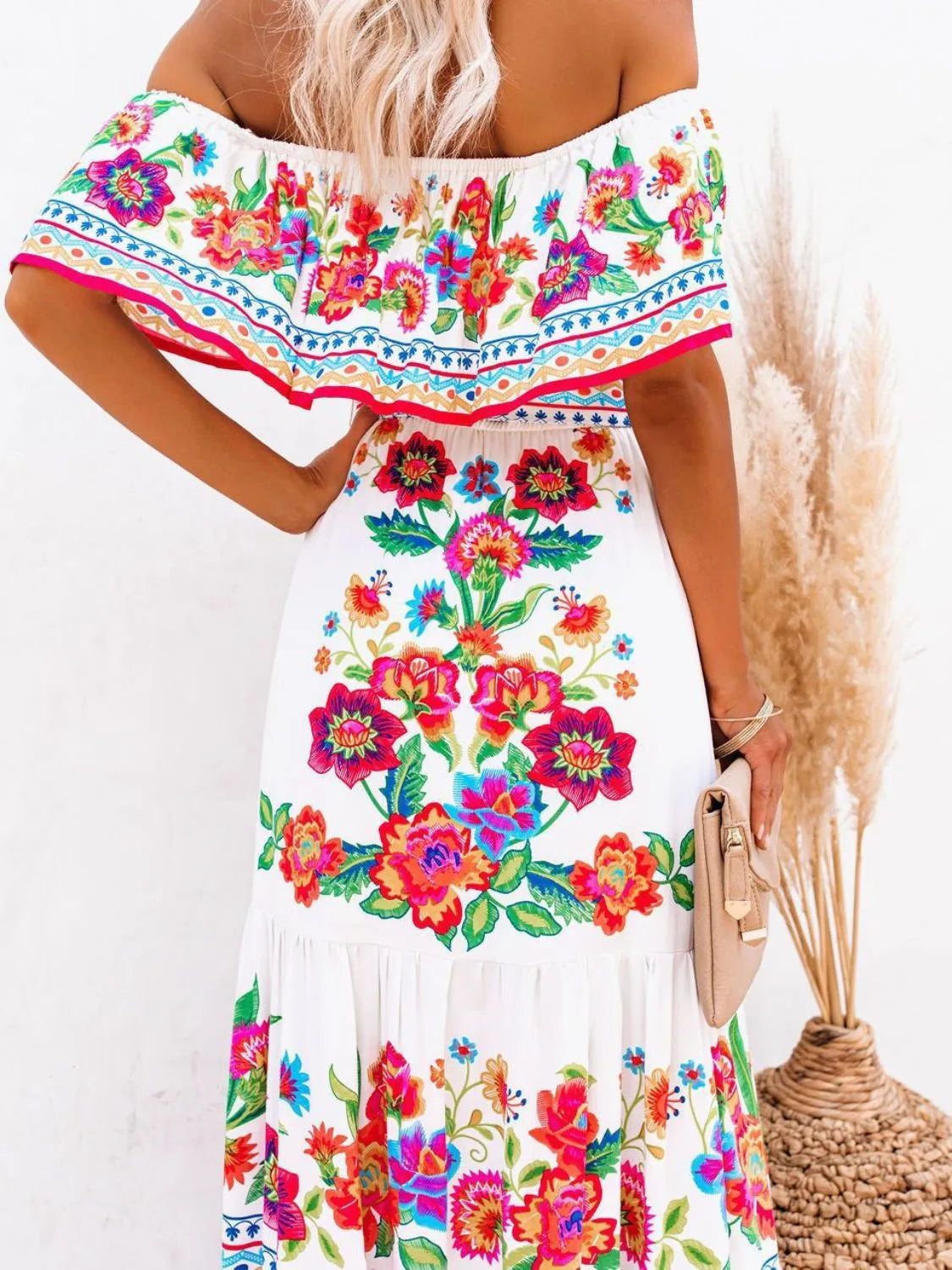 Floral Off Shoulder Ruffle Maxi Dress - Ladyez