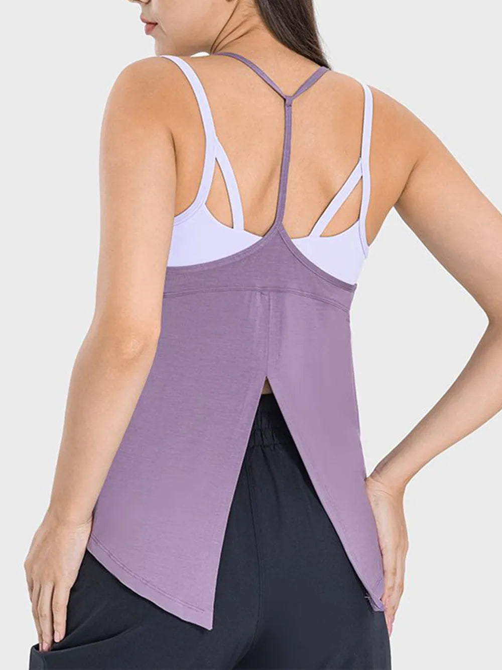 Millennia Slit Spaghetti Strap Scoop Neck Active Cami - Ladyez