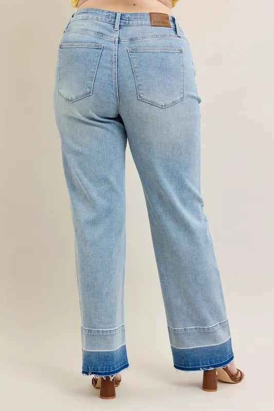 Judy Blue Full Size Mr Release Hem Wide Leg Jeans Plus Size - Ladyez
