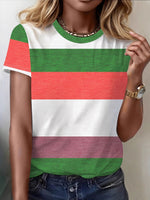 Plus Size Striped Casual Round Neck T-Shirt