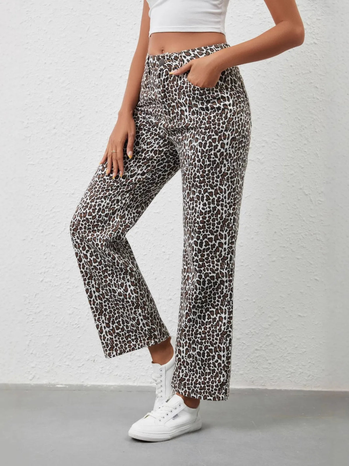 Leopard Print Wide Leg Jeans - Ladyez