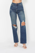 Judy Blue Full Size Hw Ripped Knee Dad Jeans Plus Size - Ladyez