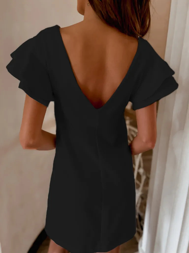 Ruffled Layered Short Sleeve Mini Dress - Ladyez