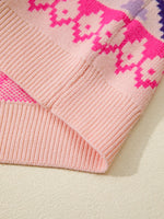 Multicolour Ethnic Christmas Pattern Knit Feather Cuffed Sweater