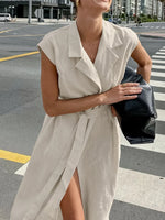 Tie Waist Cap Sleeve Maxi Dress - Ladyez