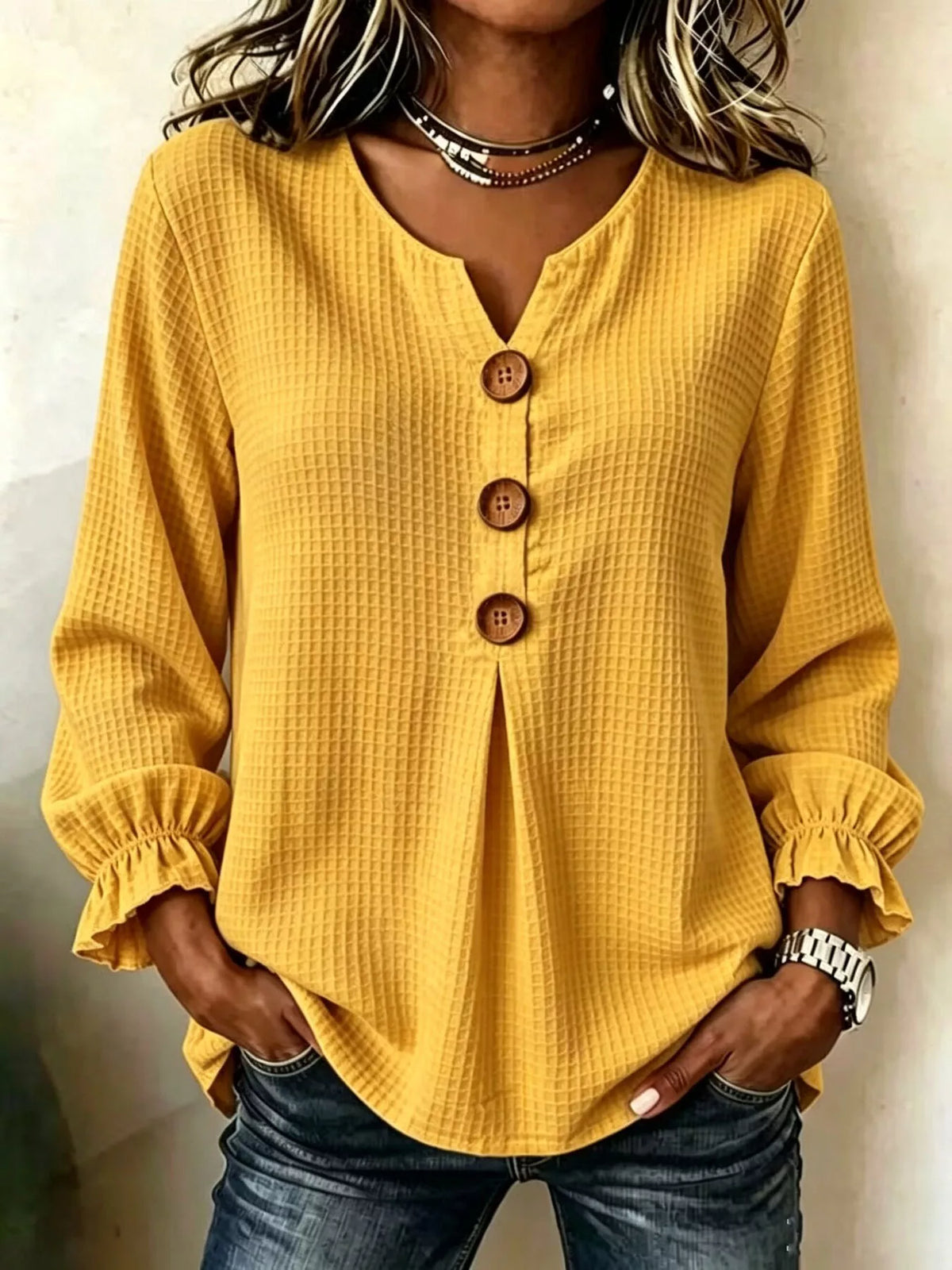 Waffle Knit Long Sleeve Top