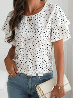 Polka Dot Layered Ruffled Short Sleeve Blouse