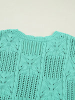 Pointelle Knit Patterned Scalloped Trim Short Sleeve Sweater