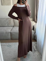 Contrast Long Sleeve Maxi Dress - Ladyez
