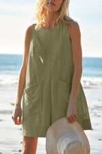 Lovelet Round Neck Sleeveless Romper with Pockets - Ladyez