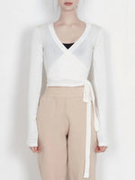 Tied Surplice Long Sleeve Top
